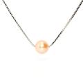 Strieborný reťaz s pevnou ozdobou guľôčky so zlatohnedou perlou
