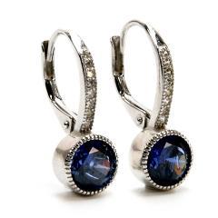 Strieborné náušnice so safírom a zirkónmi