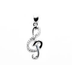 Strieborný prívesok houslový kľúč so zirkónmi