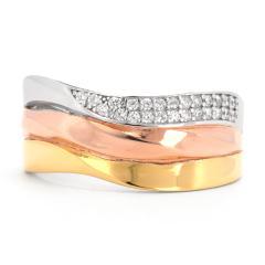 Strieborný a pozlátený prsteň so zirkónmi