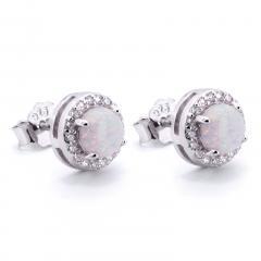 Strieborné náušnice s bielym opálom a zirkónmi