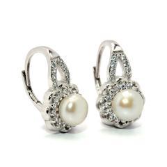 Strieborné náušnice s perlou a zirkónmi