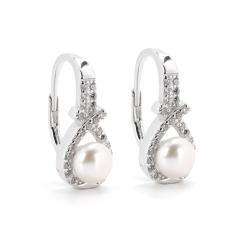 Strieborné náušnice s bielou perlou a zirkónmi