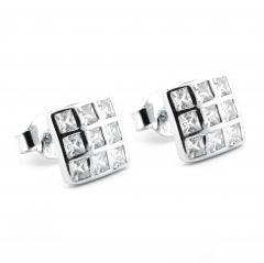 Strieborné náušnice štvorčeky so zirkónmi