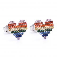 Strieborné náušnice SDRCE DÚHA s farebnými zirkónmi