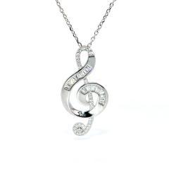 Strieborný prívesok houslový kľúč so zirkónmi