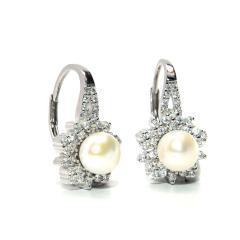 Strieborné náušnice s perlou a zirkónmi