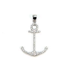 Strieborný prívesok kotva so zirkónmi