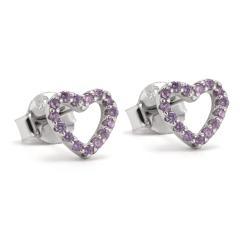 Strieborné náušnice srdiečka s ametystom