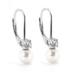 Strieborné náušnice s bielou perlou a zirkónmi